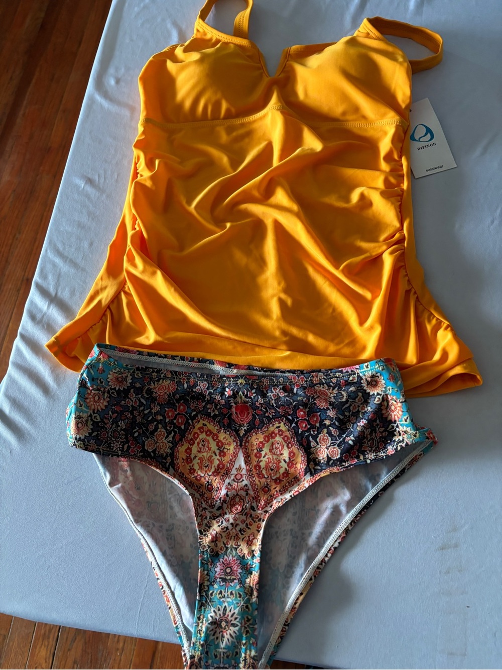 NWT Younique Yellow Tankini Top with Multicolor Floral High-Waist Bottoms